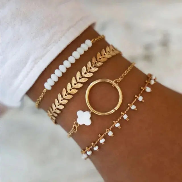 5-piece Bohemian Shell Moon Charm Bracelet Set for Women