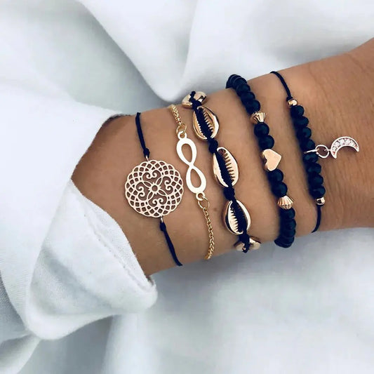 5-piece Bohemian Shell Moon Charm Bracelet Set for Women